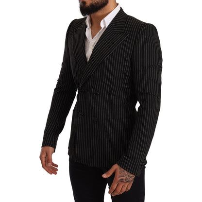 Dolce & Gabbana Black White Striped Slim Fit Coat Blazer