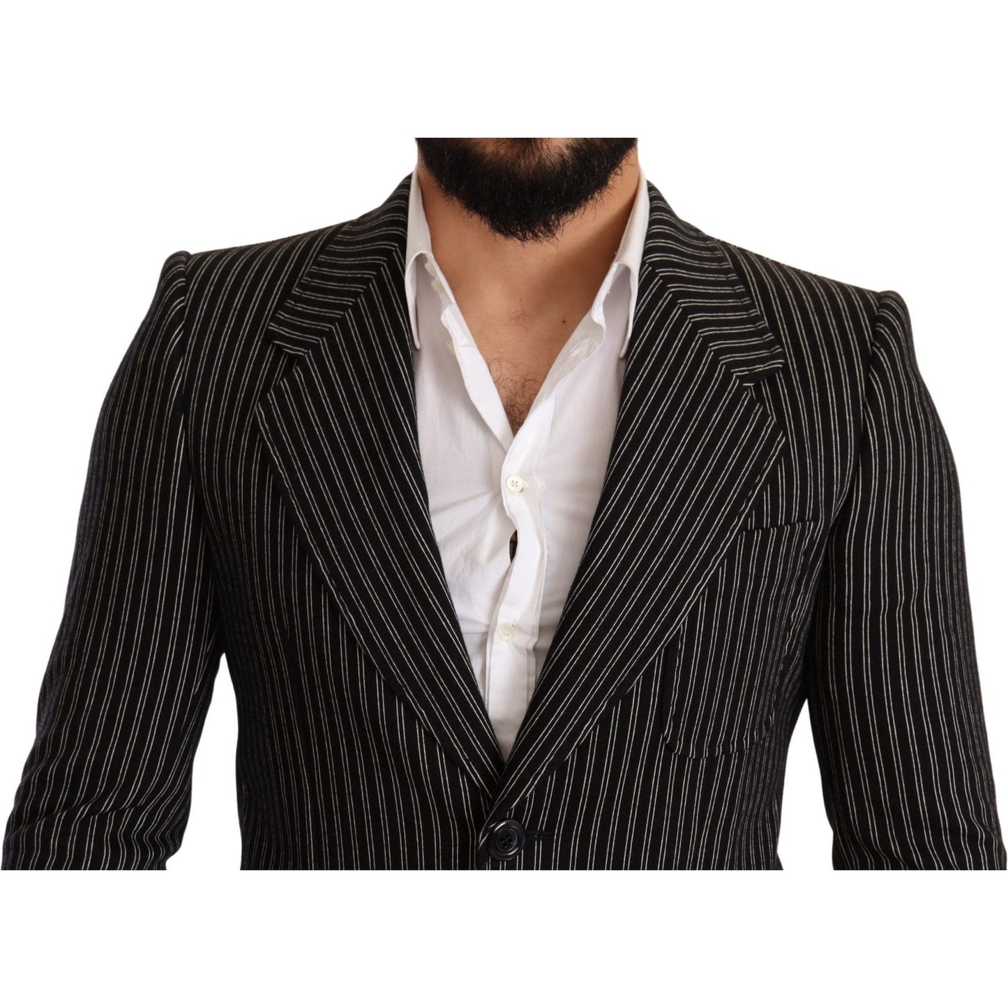 Dolce & Gabbana Elegant Black Striped Virgin Wool Blazer Dolce & Gabbana