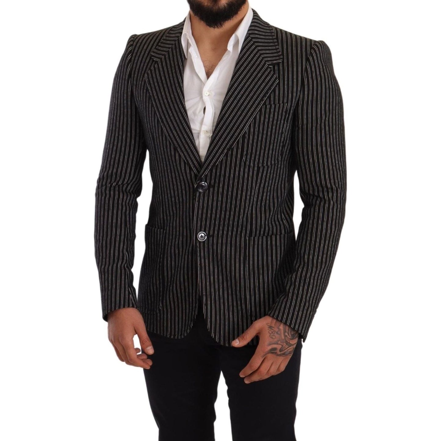 Dolce & Gabbana Elegant Black Striped Virgin Wool Blazer Dolce & Gabbana