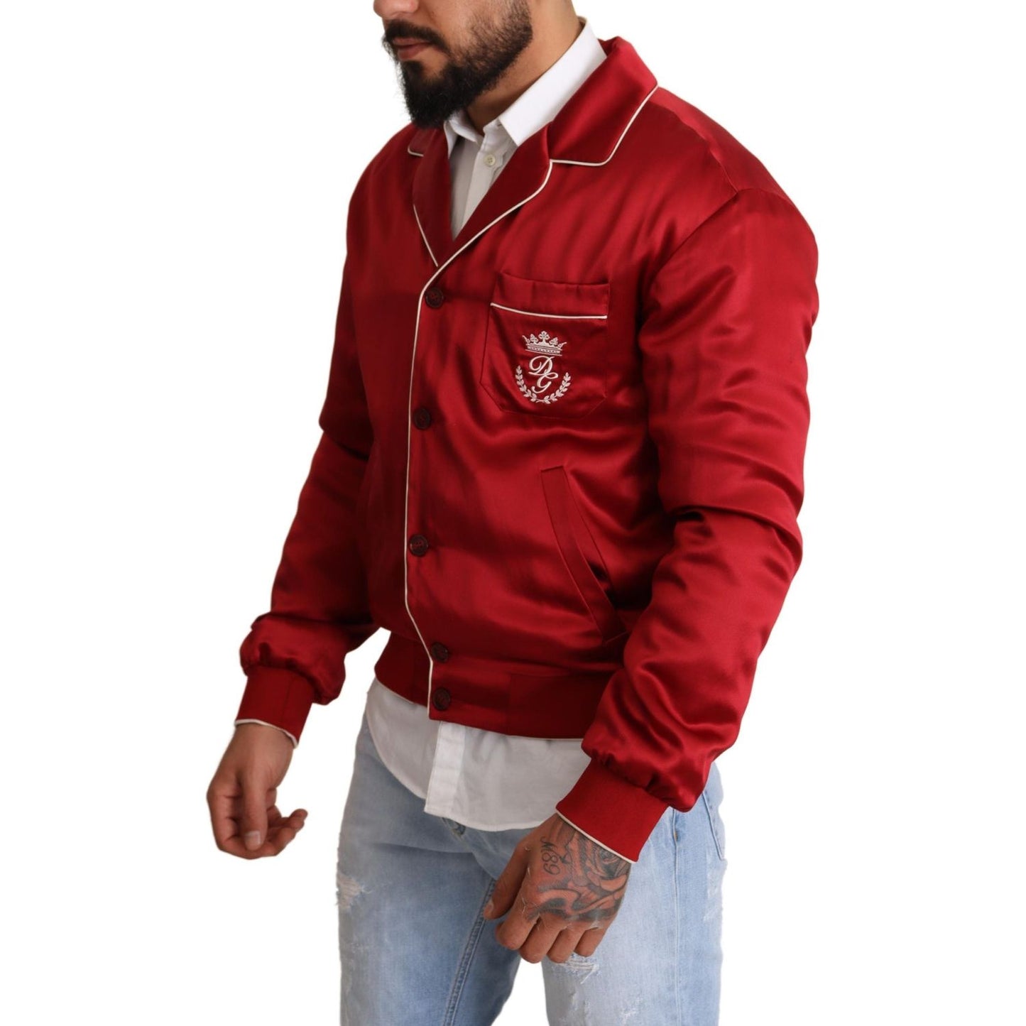 Dolce & Gabbana Sumptuous Silk Red Bomber Jacket Dolce & Gabbana