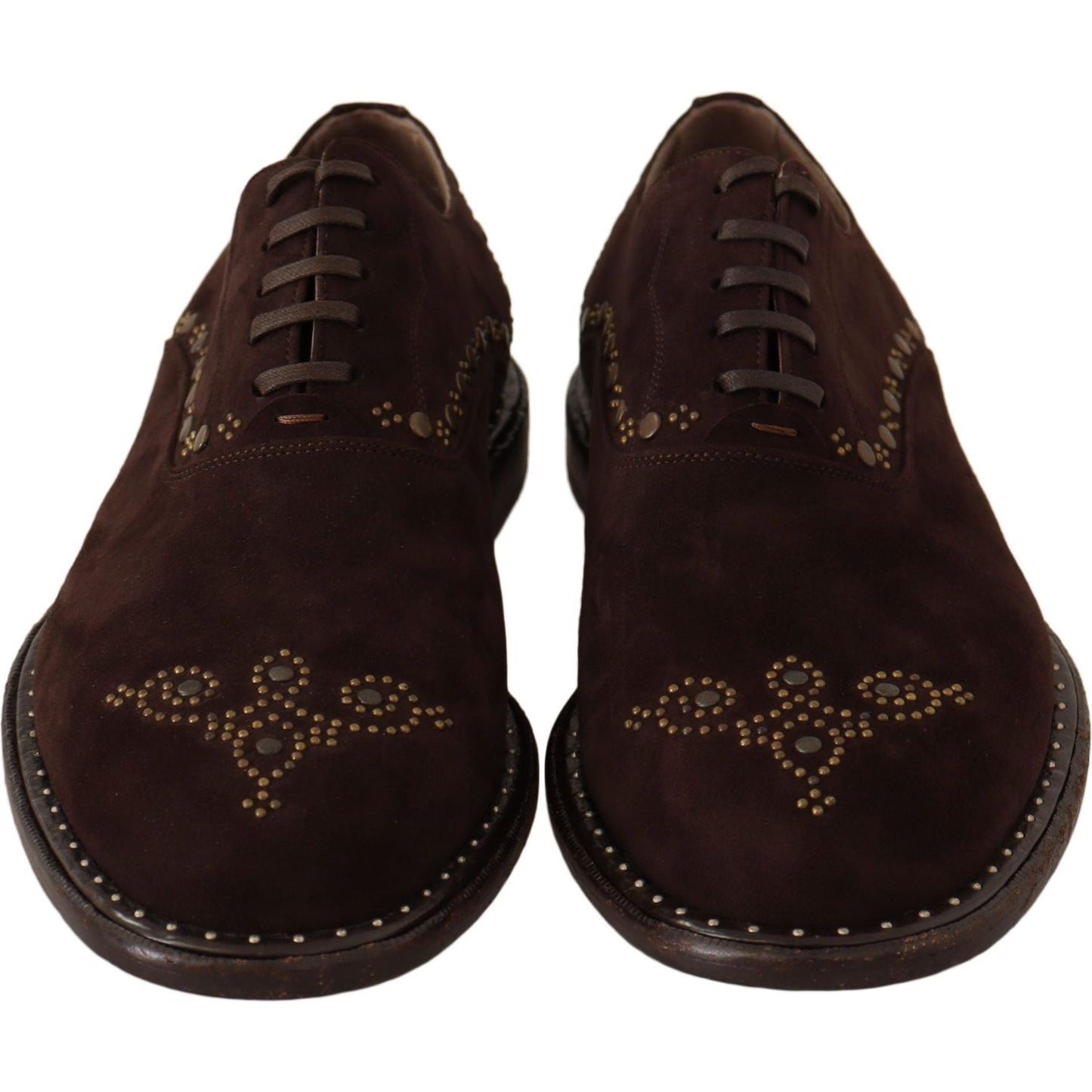 Dolce & Gabbana Elegant Brown Suede Studded Derby Shoes Dress Shoes Dolce & Gabbana