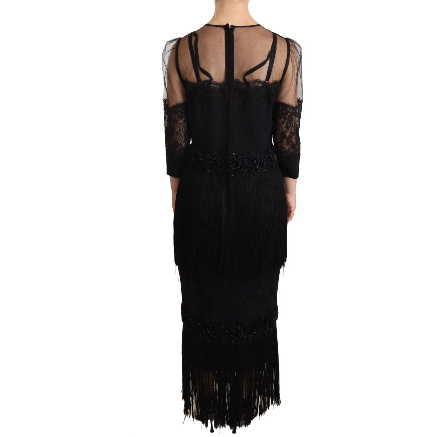 Dolce & Gabbana Elegant Lace Midi Dress in Black WOMAN DRESSES Dolce & Gabbana