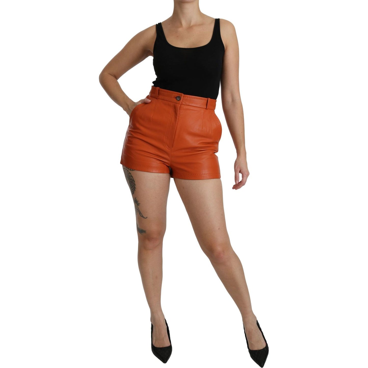 Dolce & Gabbana Chic Orange Leather High Waist Hot Pants Shorts Dolce & Gabbana