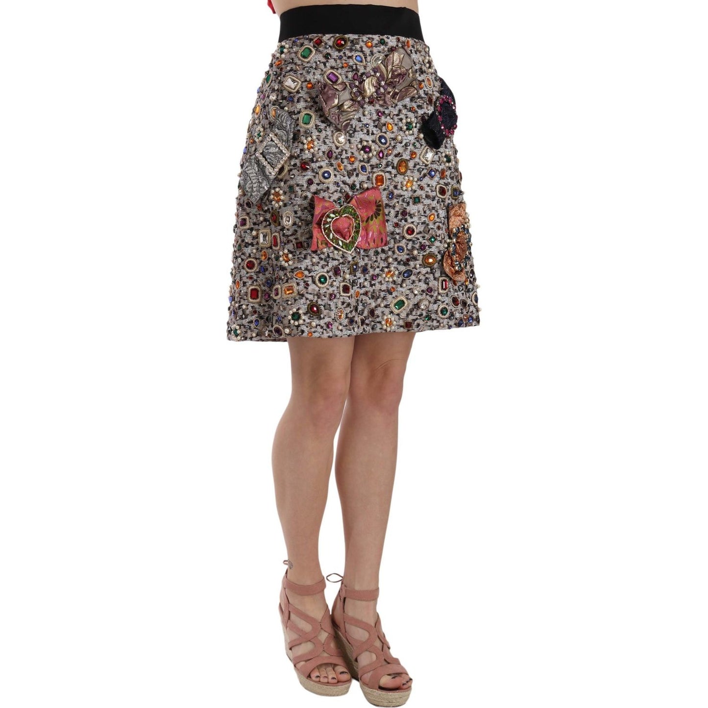 Dolce & Gabbana Silver Embellished High Waist Mini Skirt WOMAN SKIRTS Dolce & Gabbana