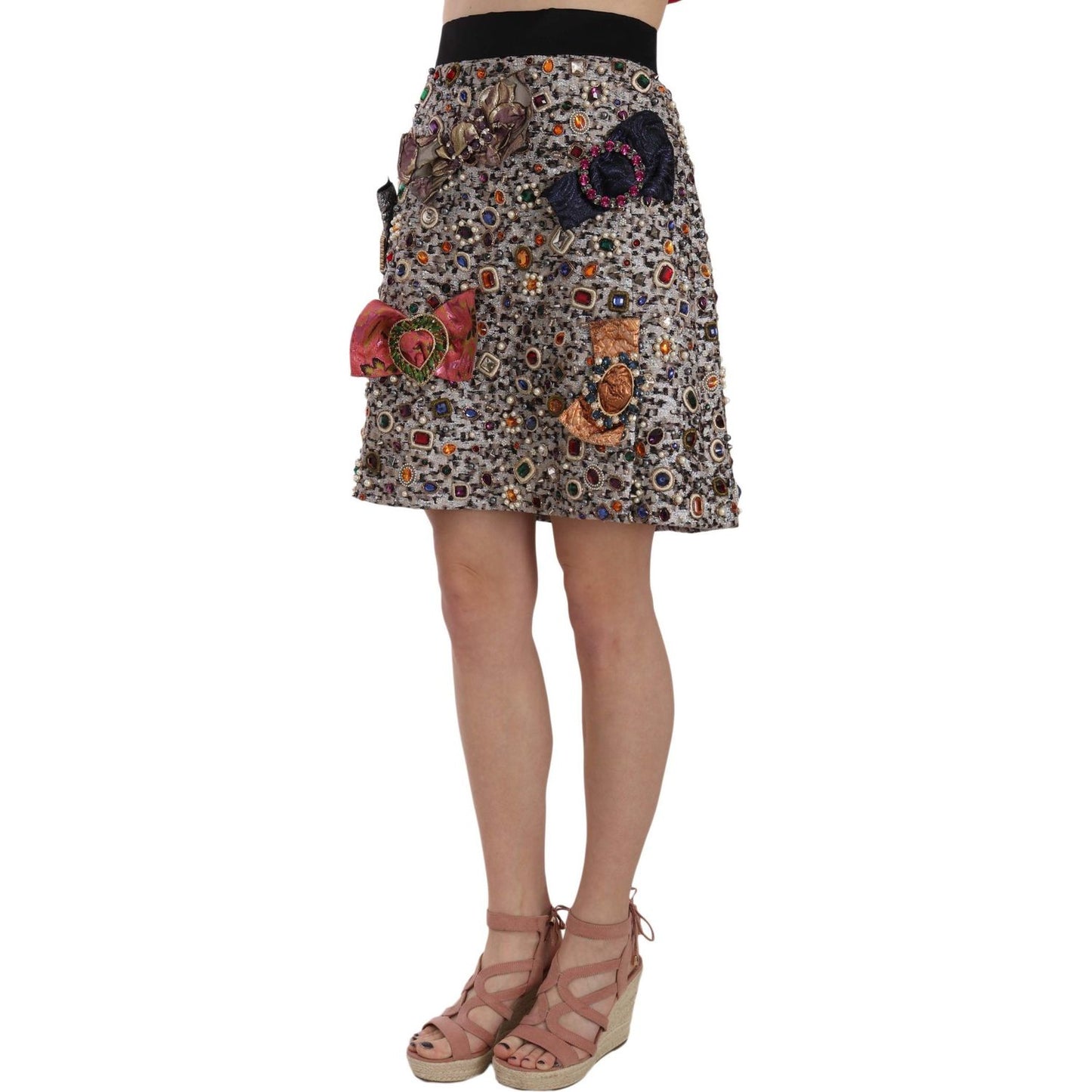 Dolce & Gabbana Silver Embellished High Waist Mini Skirt WOMAN SKIRTS Dolce & Gabbana