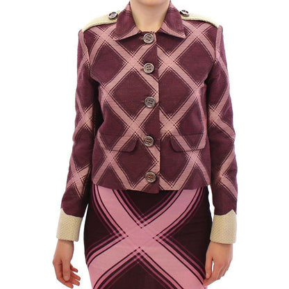 House of Holland Check Trench Coat Blazer Purple Jacket