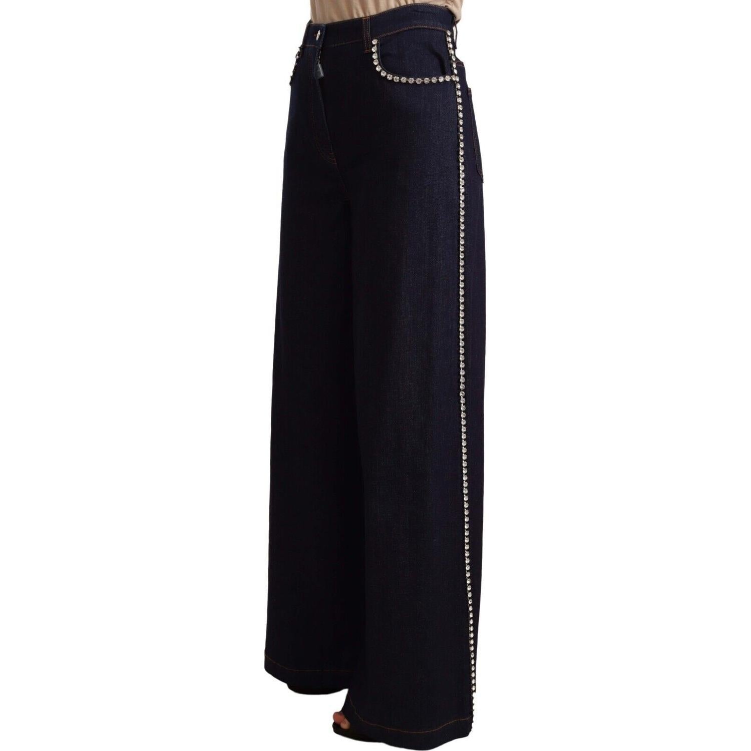 Dolce & Gabbana Dark Blue Crystal Embellished Flare Jeans