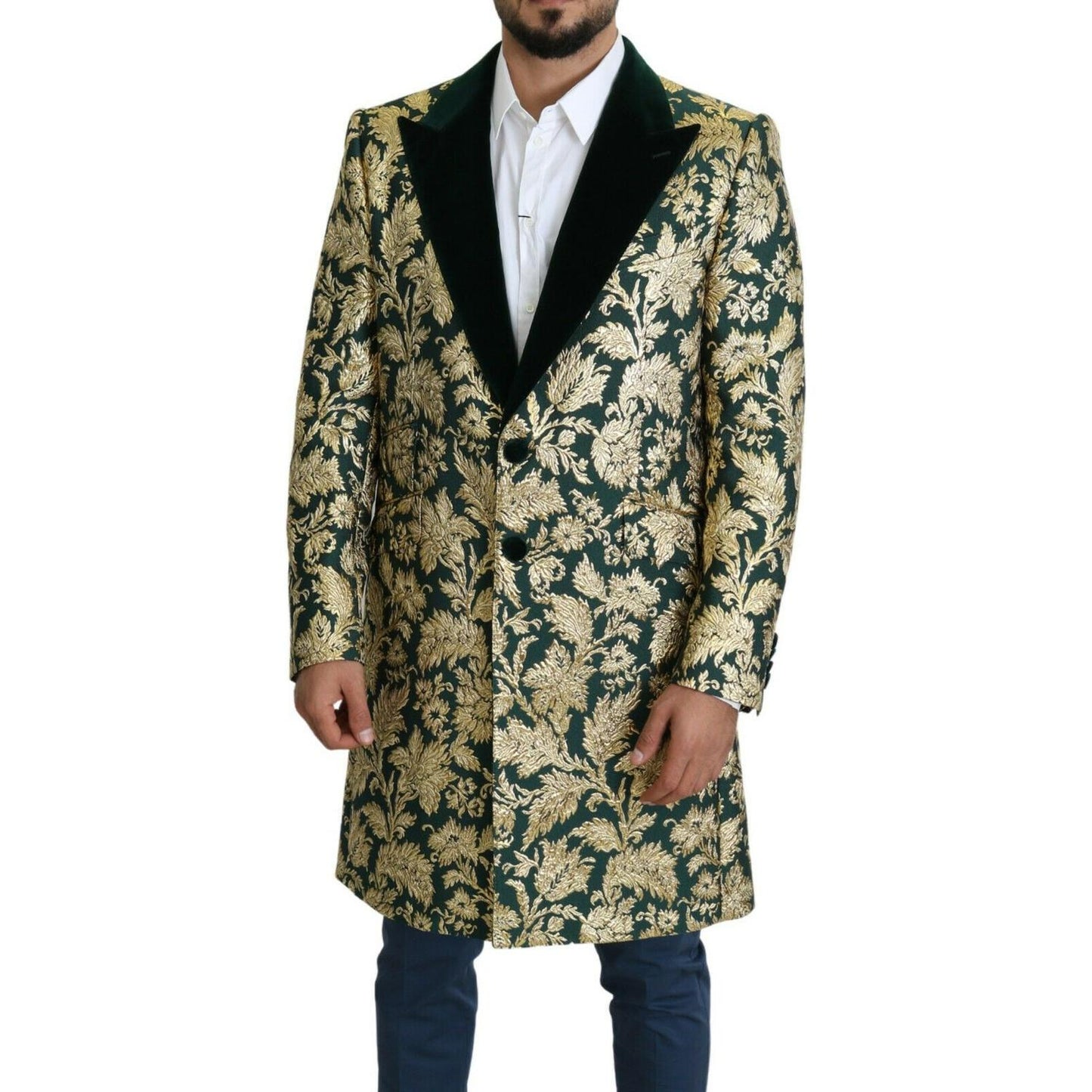 Dolce & Gabbana Elegant Gold Green Jacquard Sicilia Jacket Dolce & Gabbana