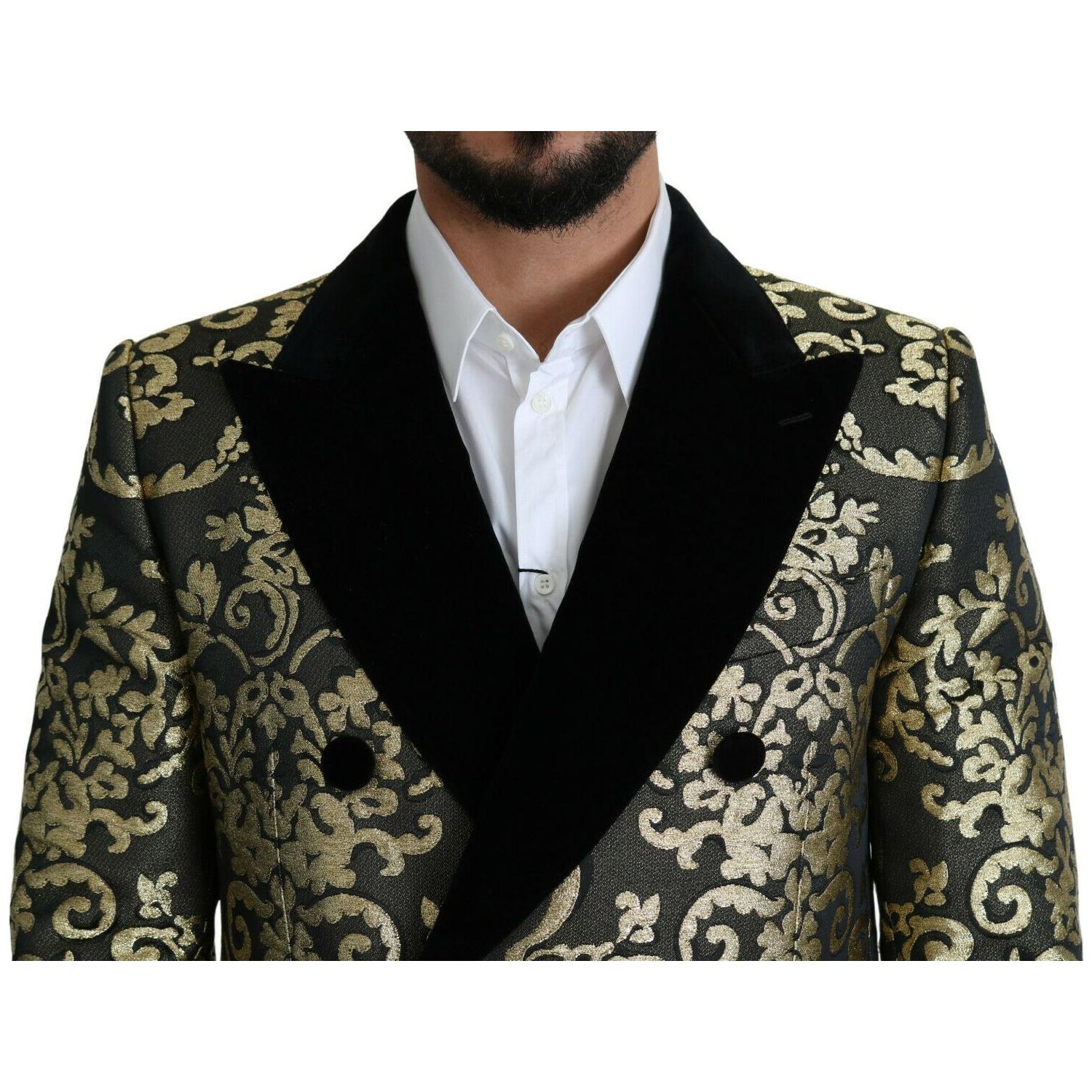 Dolce & Gabbana Black Gold Jacquard Long Coat SICILIA Jacket