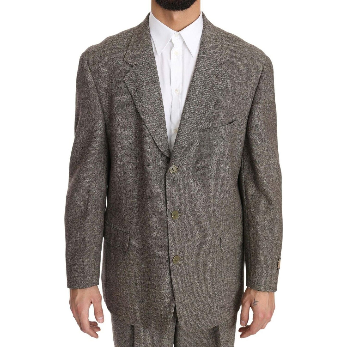 Fendi Elegant Light Brown Wool Men's Suit Suit Fendi