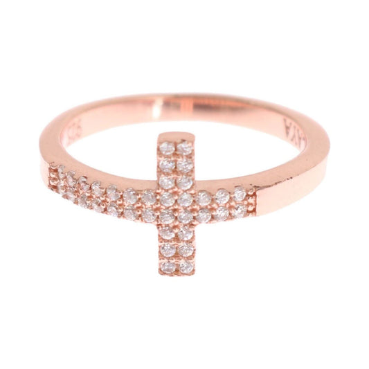 Nialaya Pink Gold 925 Silver Womens Cross CZ Ring Nialaya