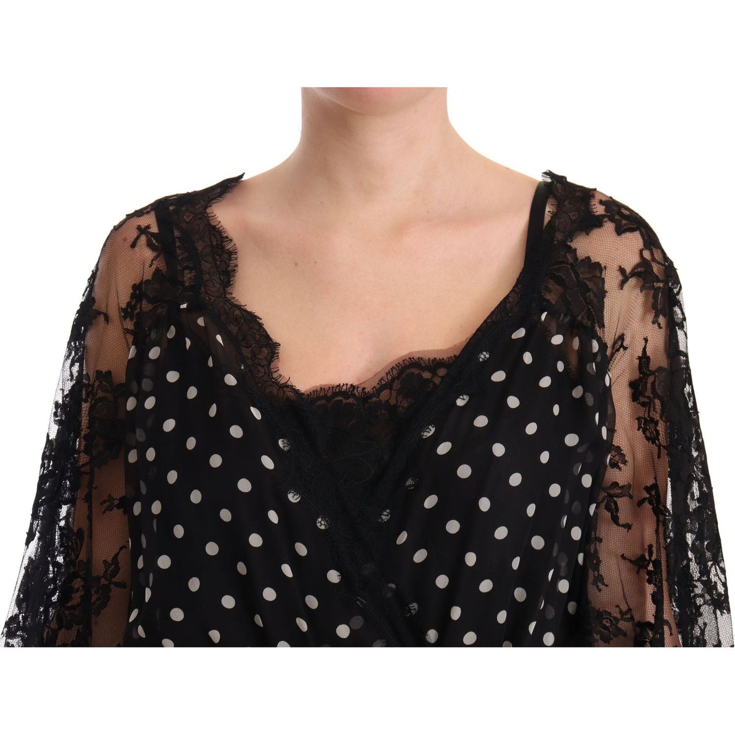 Dolce & Gabbana Elegant Lace Floral Maxi Dress with Polka Dots WOMAN DRESSES Dolce & Gabbana