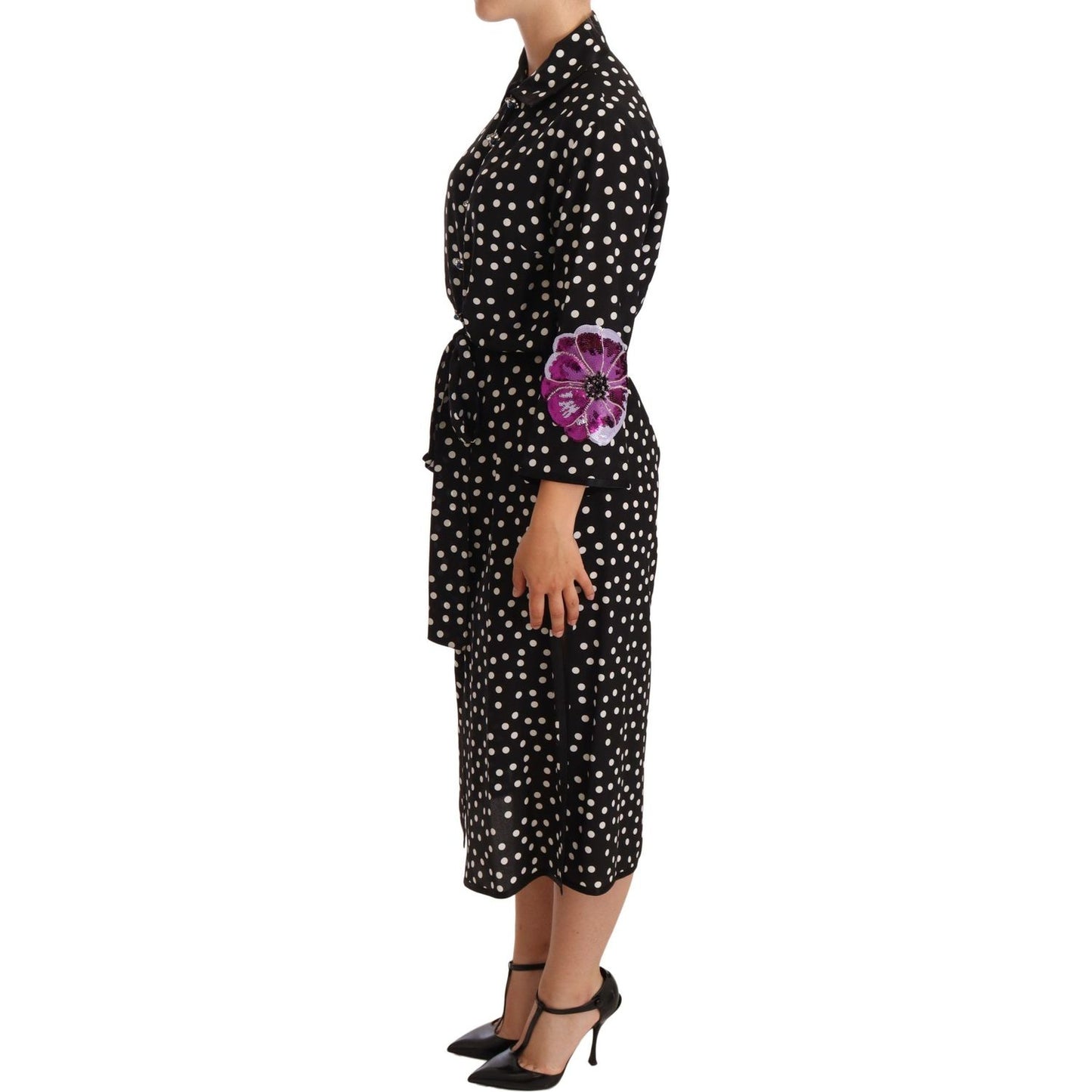 Dolce & Gabbana Elegant Silk Polka Dot Sequin Midi Dress WOMAN DRESSES Dolce & Gabbana