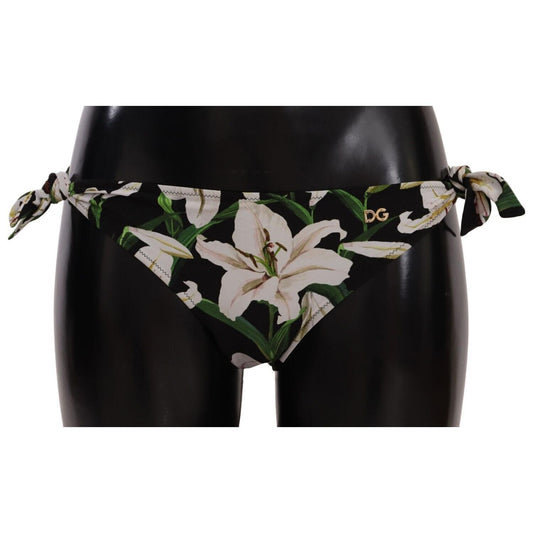 Dolce & Gabbana Bikini Bottom Black Lily Print Swimsuit Swimwear