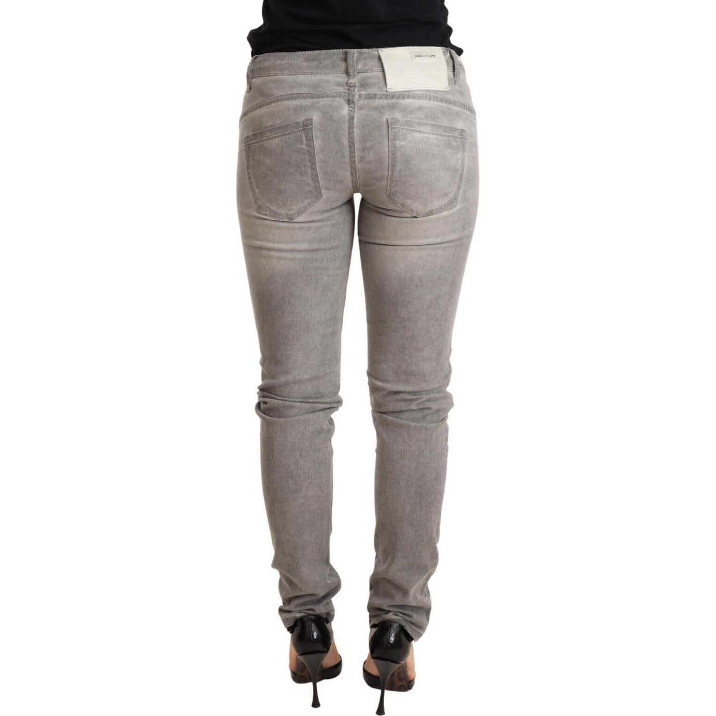 Acht Chic Gray Washed Slim Fit Cotton Jeans Jeans & Pants Acht