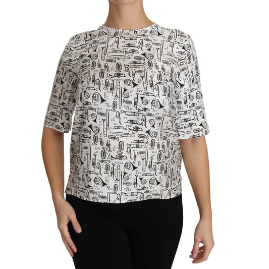 Dolce & Gabbana Elegant Trumpet Print Silk Blouse Top Blouse Top Dolce & Gabbana