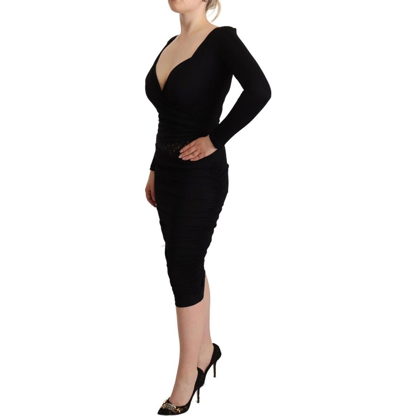 GF Ferre Elegant Black Sheath Dress with Sweetheart Neckline WOMAN DRESSES GF Ferre