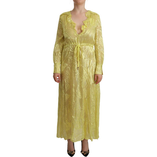 Patrizia Pepe Sunshine Silk Blend Maxi Dress - Long Sleeves & Plunge WOMAN DRESSES Patrizia Pepe