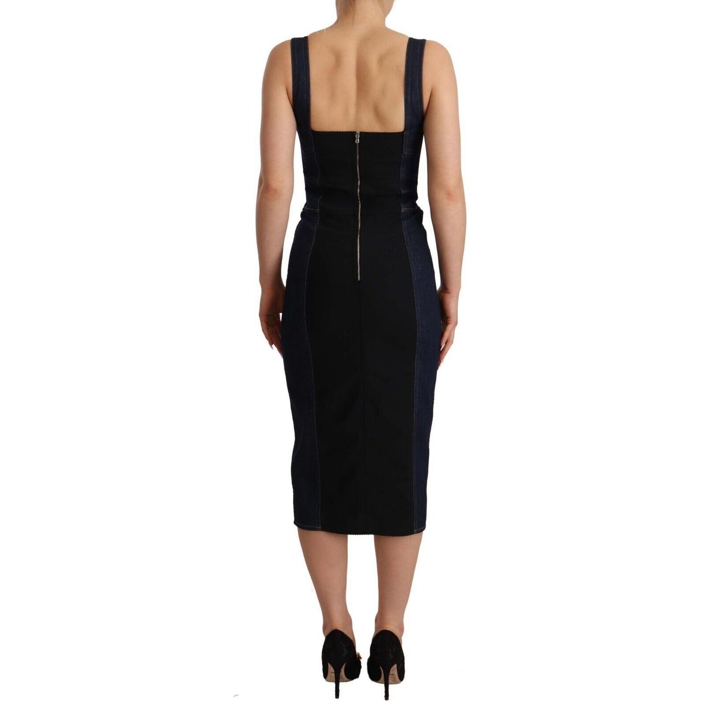 Dolce & Gabbana Elegant Dark Blue Denim Sheath Midi Dress Dolce & Gabbana