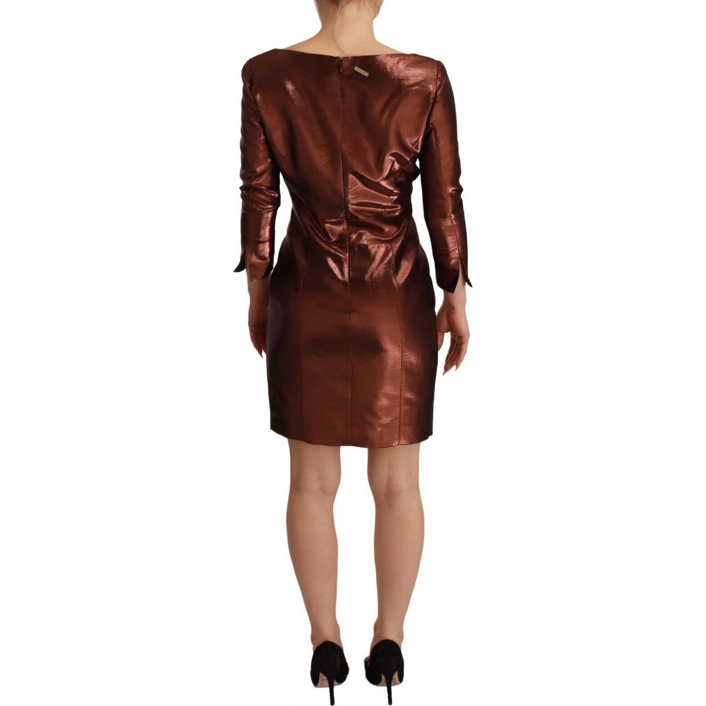 GF Ferre Elegant Bronze Sheath Mini Dress with Square Neck GF Ferre