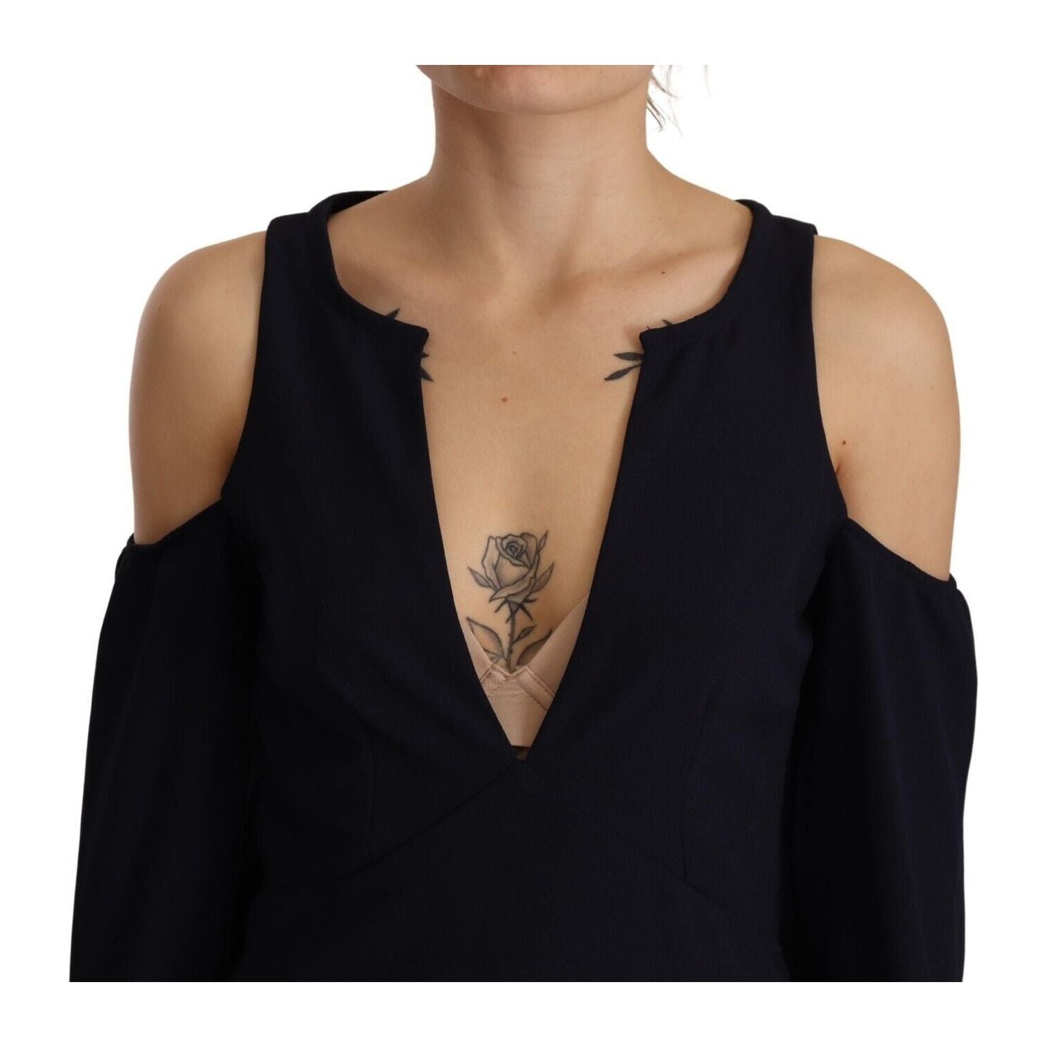 Twinset Black Long Sleeves Open Shoulder A-line Dress