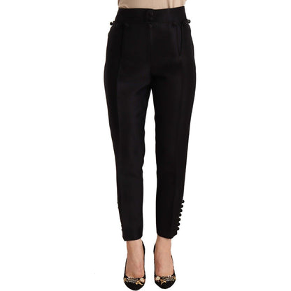 Dsquared² Black Button Embellished Cropped High Waist Pants