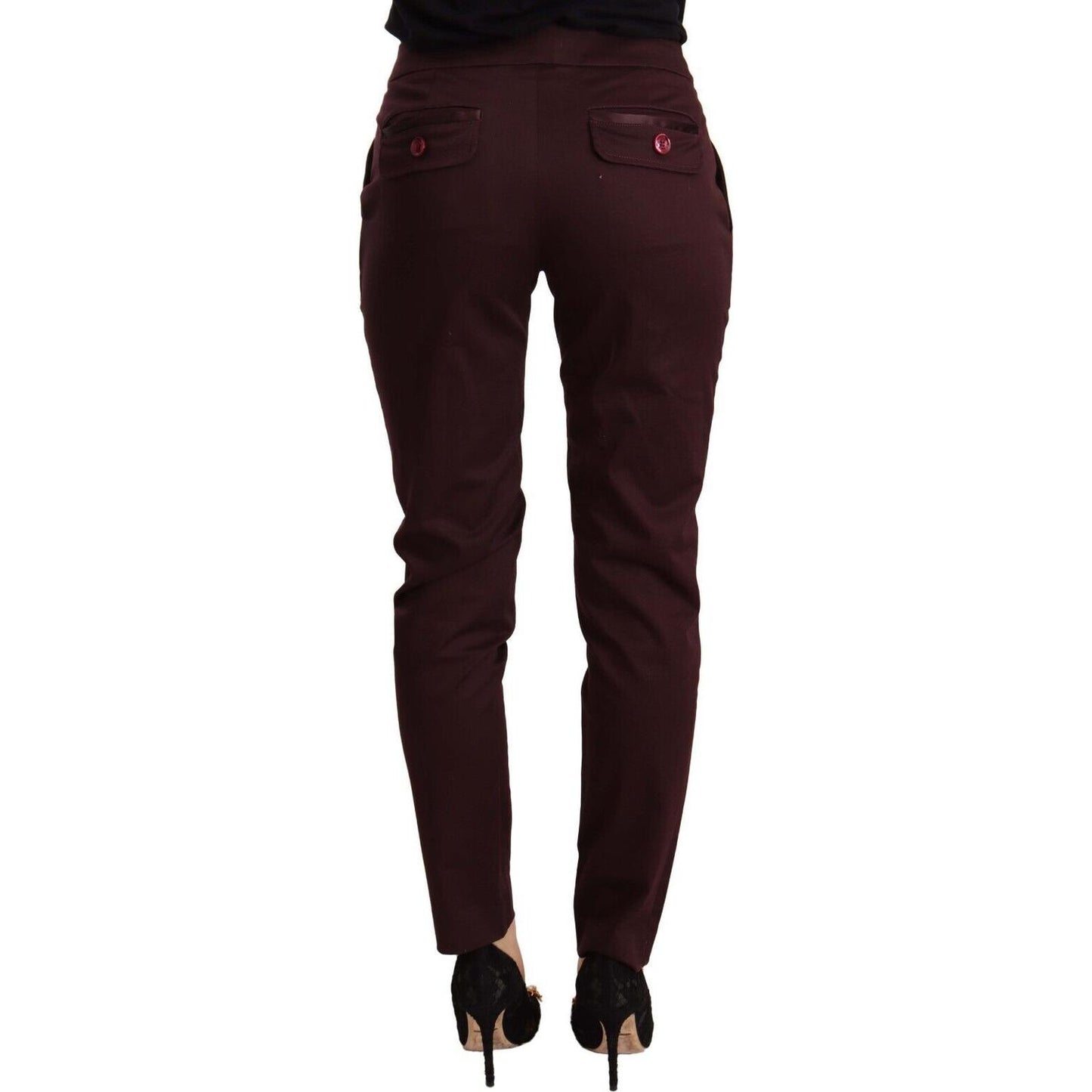 Just Cavalli Maroon Slim Fit Skinny Pants with Zipper Detail Just Cavalli