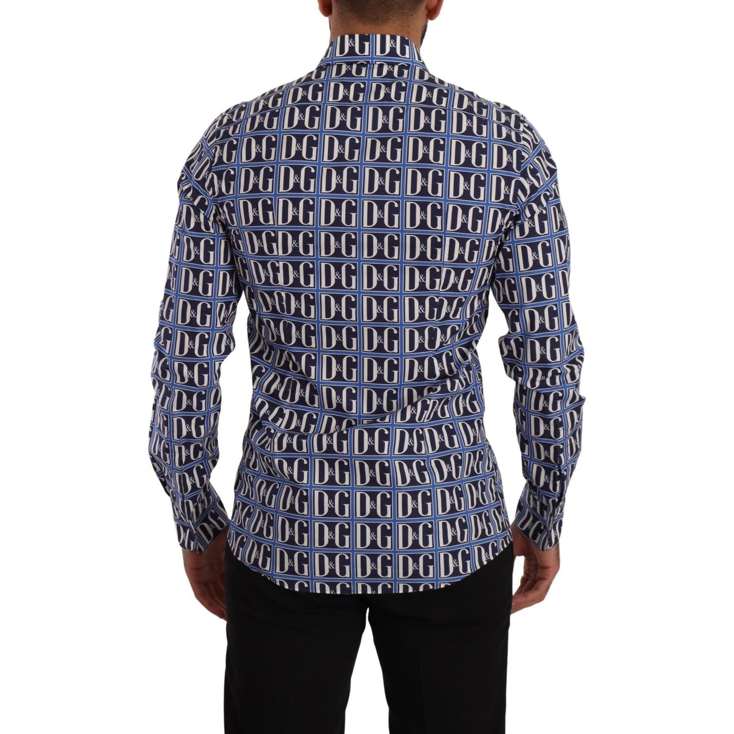 Dolce & Gabbana Slim Fit Blue Logo Cotton Shirt Dolce & Gabbana