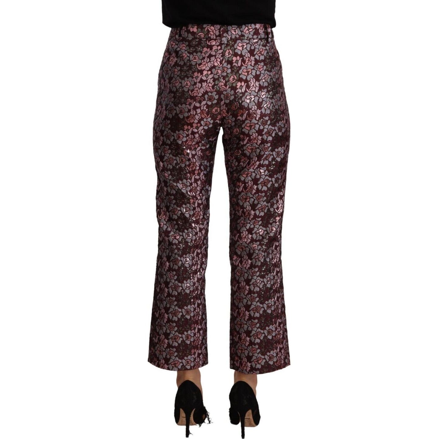 House of Holland Multicolor Floral Jacquard Flared Cropped Pants