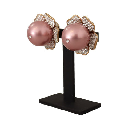 Dolce & Gabbana Gold Tone Maxi Faux Pearl Floral Clip-on Jewelry Earrings