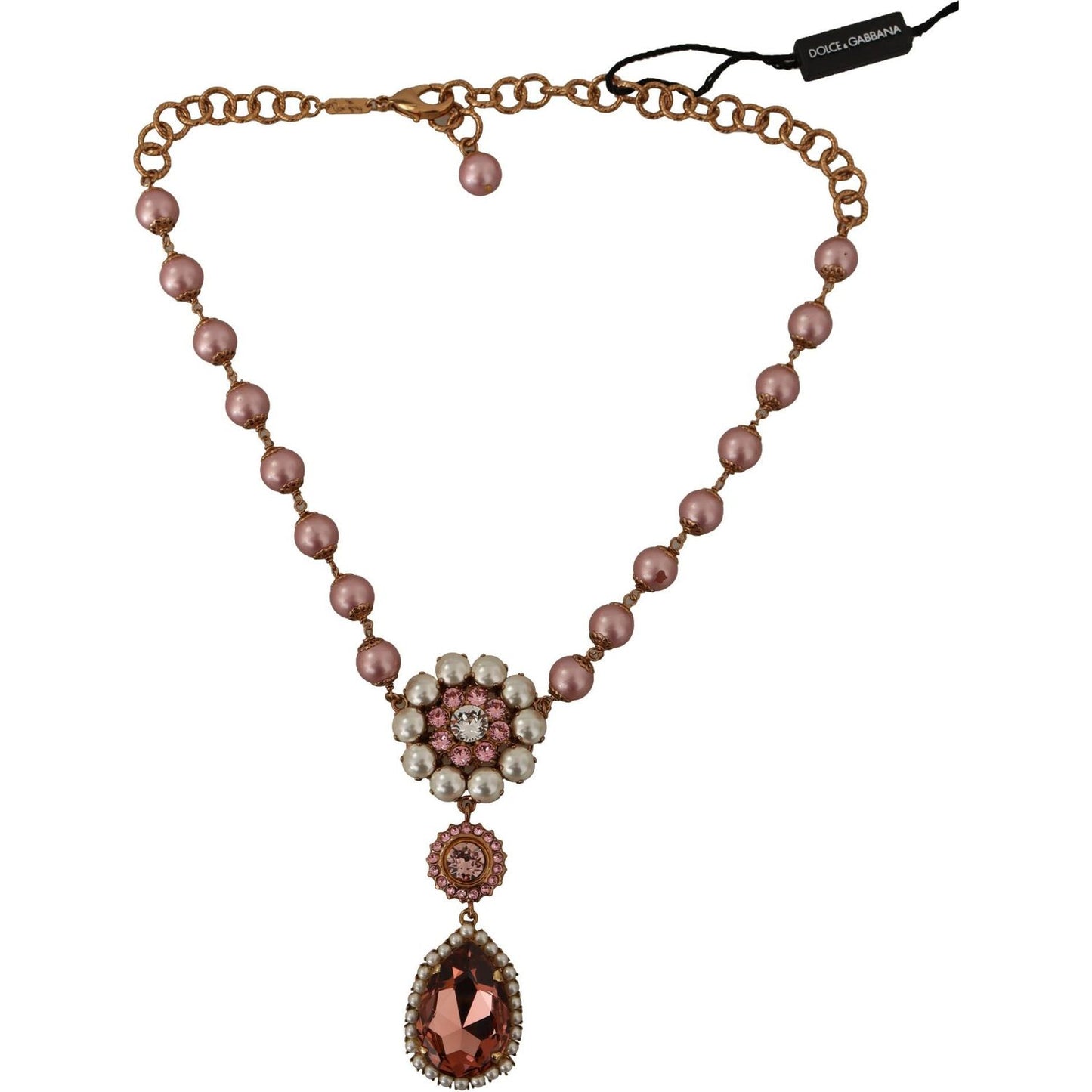 Dolce & Gabbana Elegant Gold Tone Faux Pearl Charm Necklace WOMAN NECKLACE Dolce & Gabbana