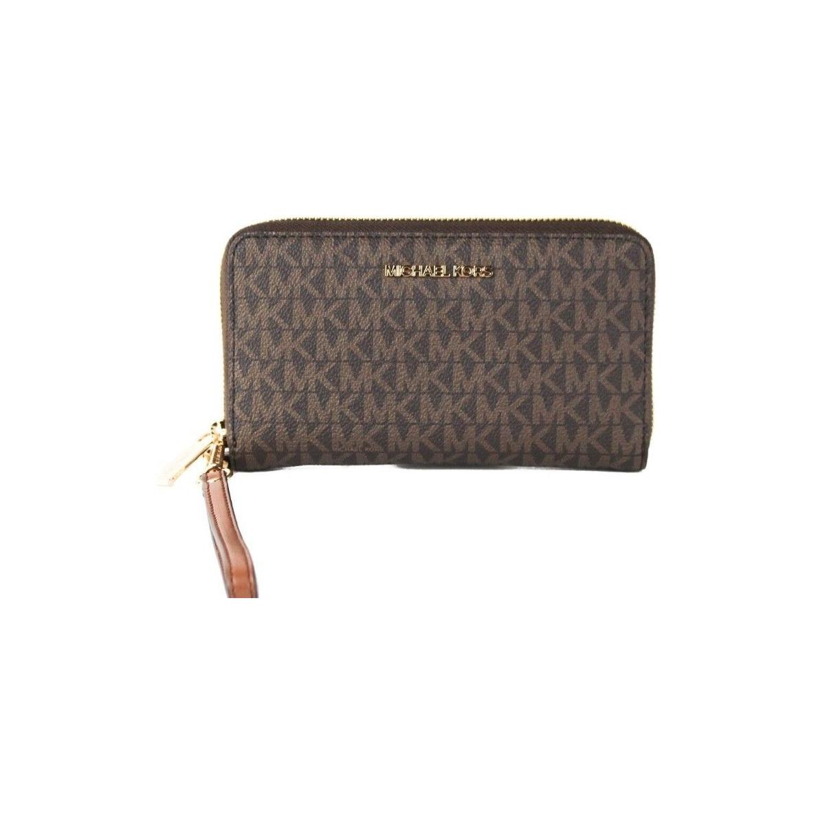 Michael Kors Jet Set Large Brown Signature PVC Flat Multifunction Wrist Wallet Michael Kors