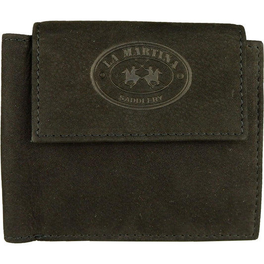 La Martina Elegant Black Leather Wallet for Men La Martina