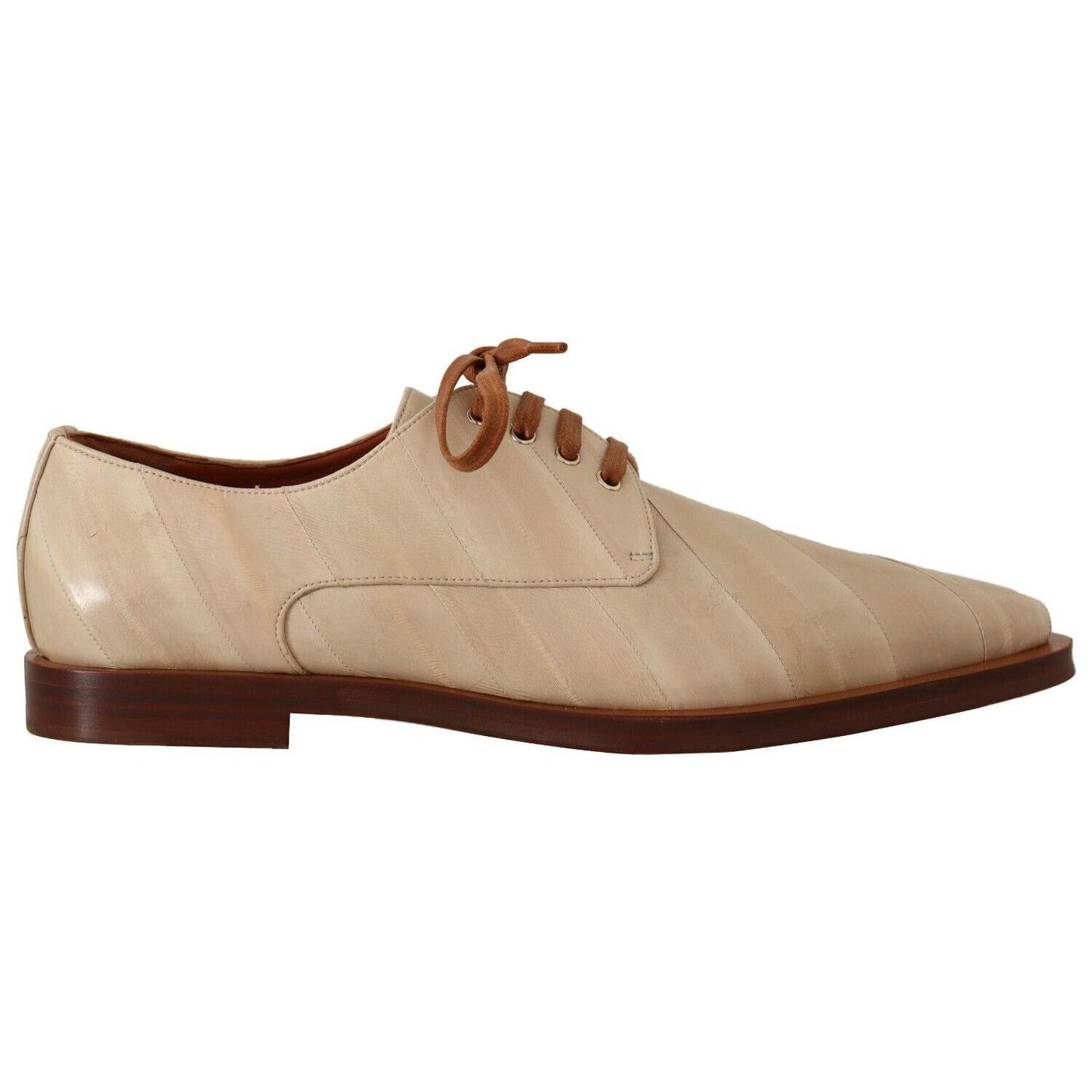 Dolce & Gabbana Elegant Beige Eel Leather Formal Flats Dolce & Gabbana