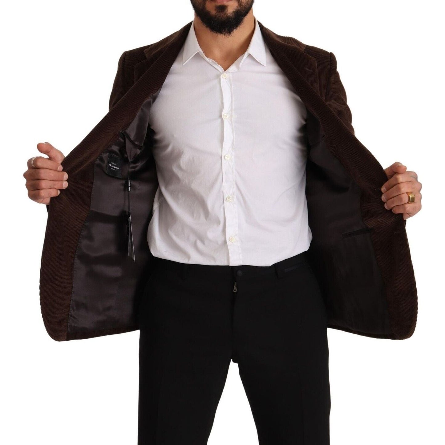 Dolce & Gabbana Elegant Brown Corduroy Slim Fit Blazer Dolce & Gabbana