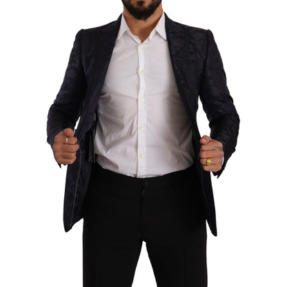 Dolce & Gabbana Blue Floral Jacquard Silk Coat MARTINI Blazer