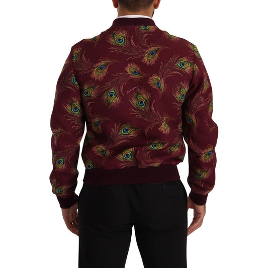 Dolce & Gabbana Radiant Red Peacock Print Bomber Jacket Dolce & Gabbana