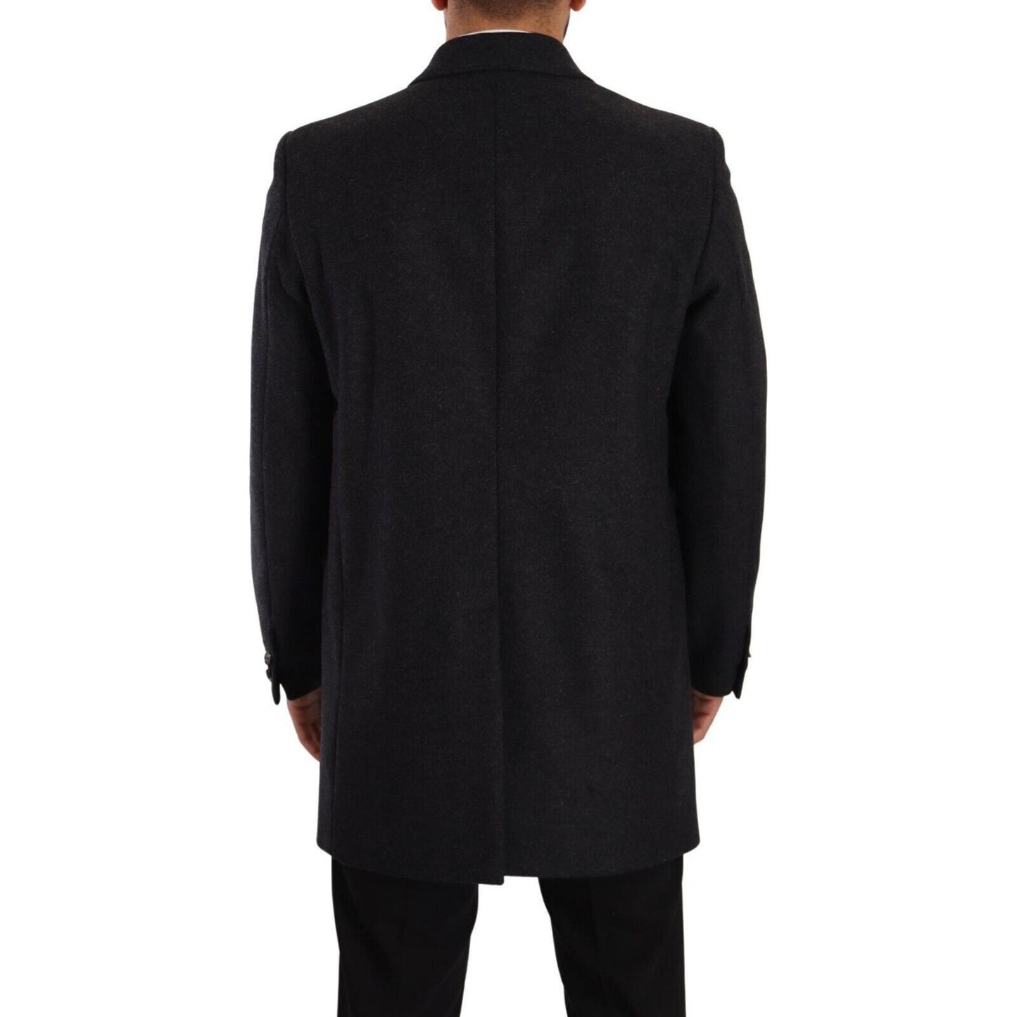 Dolce & Gabbana Elegant Dark Grey Woolen Overcoat Dolce & Gabbana