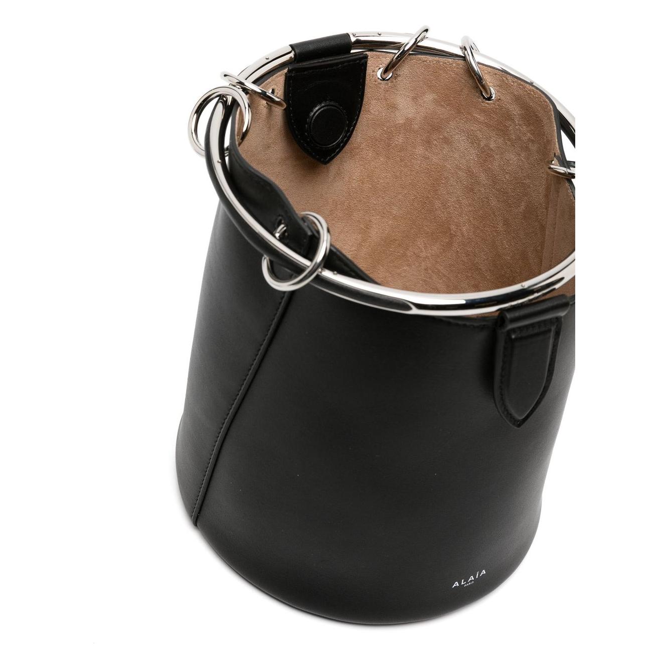 Alaia black calf leather smooth grain bucket body ring Bag Shoulder Alaia