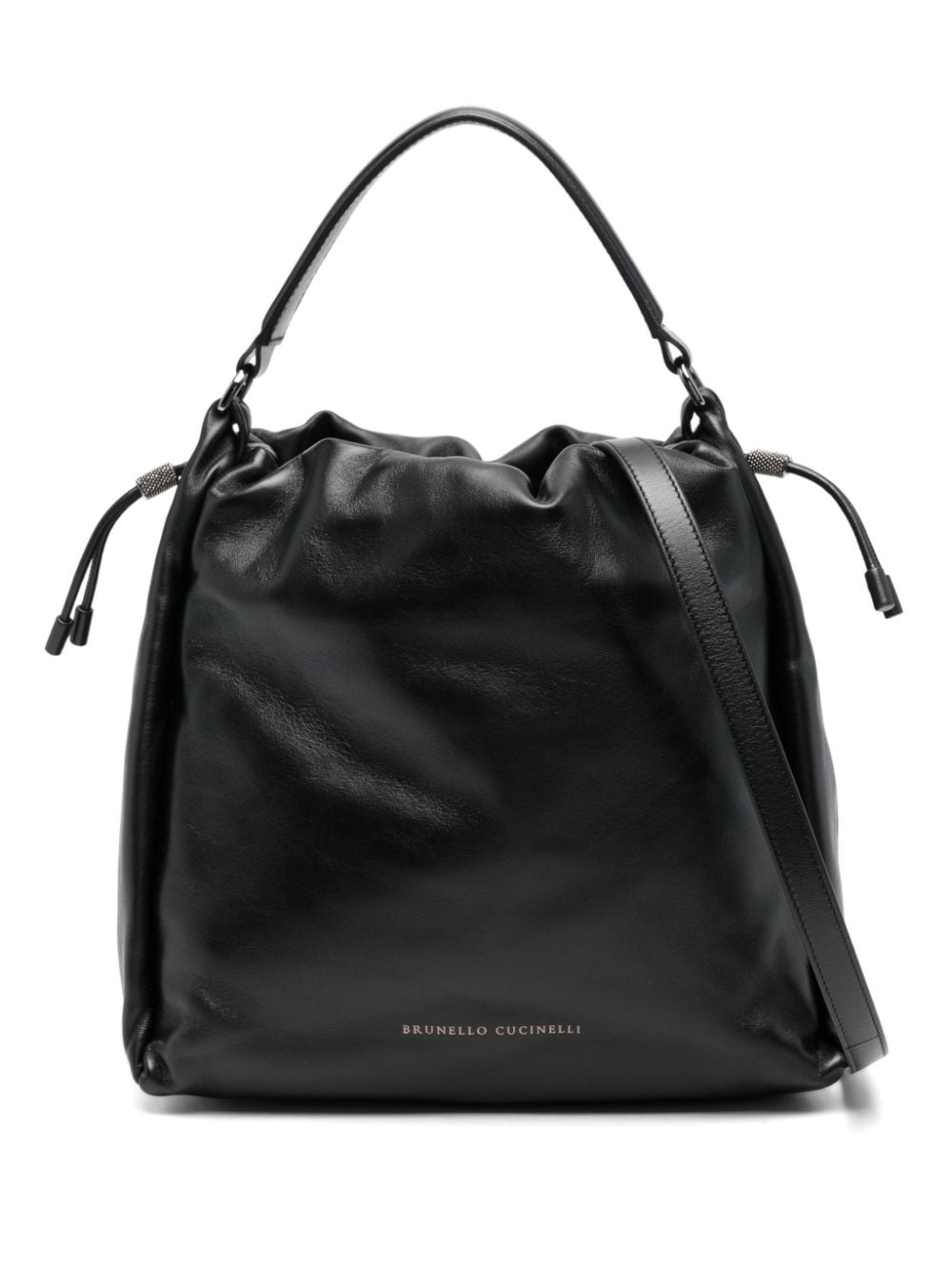 Brunello Cucinelli Mellow Bucket Leather Bag Black