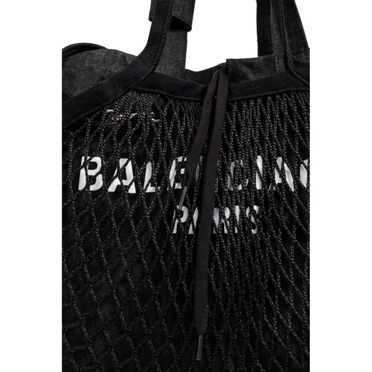 Balenciaga Black Cotton Canvas Fishnet Layer Tote Bag Shopper Balenciaga