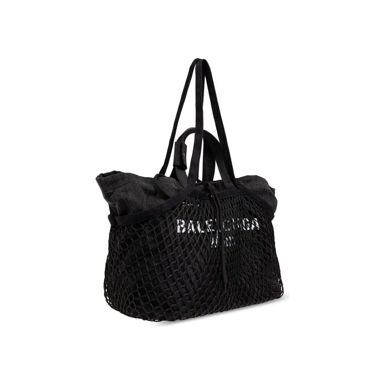 Balenciaga Black Cotton Canvas Fishnet Layer Tote Bag Shopper Balenciaga