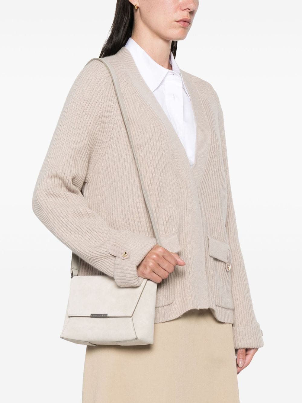 Brunello Cucinelli suede signature Monili chain Shoulder Bag Light Grey Shoulder Brunello Cucinelli