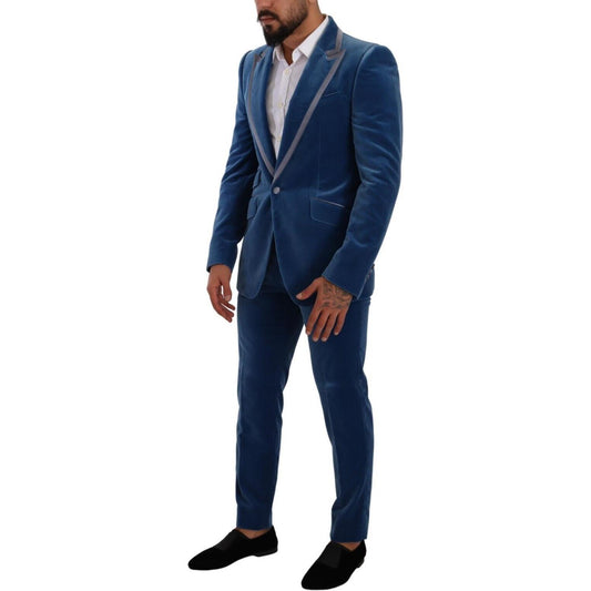 Elegant Velvet Blue Slim Fit Suit