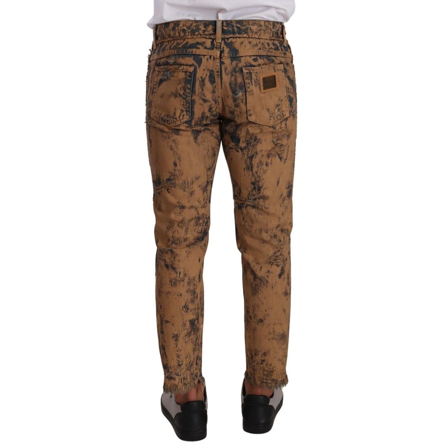 Dolce & Gabbana Brown Distressed Cotton Regular Denim Jeans