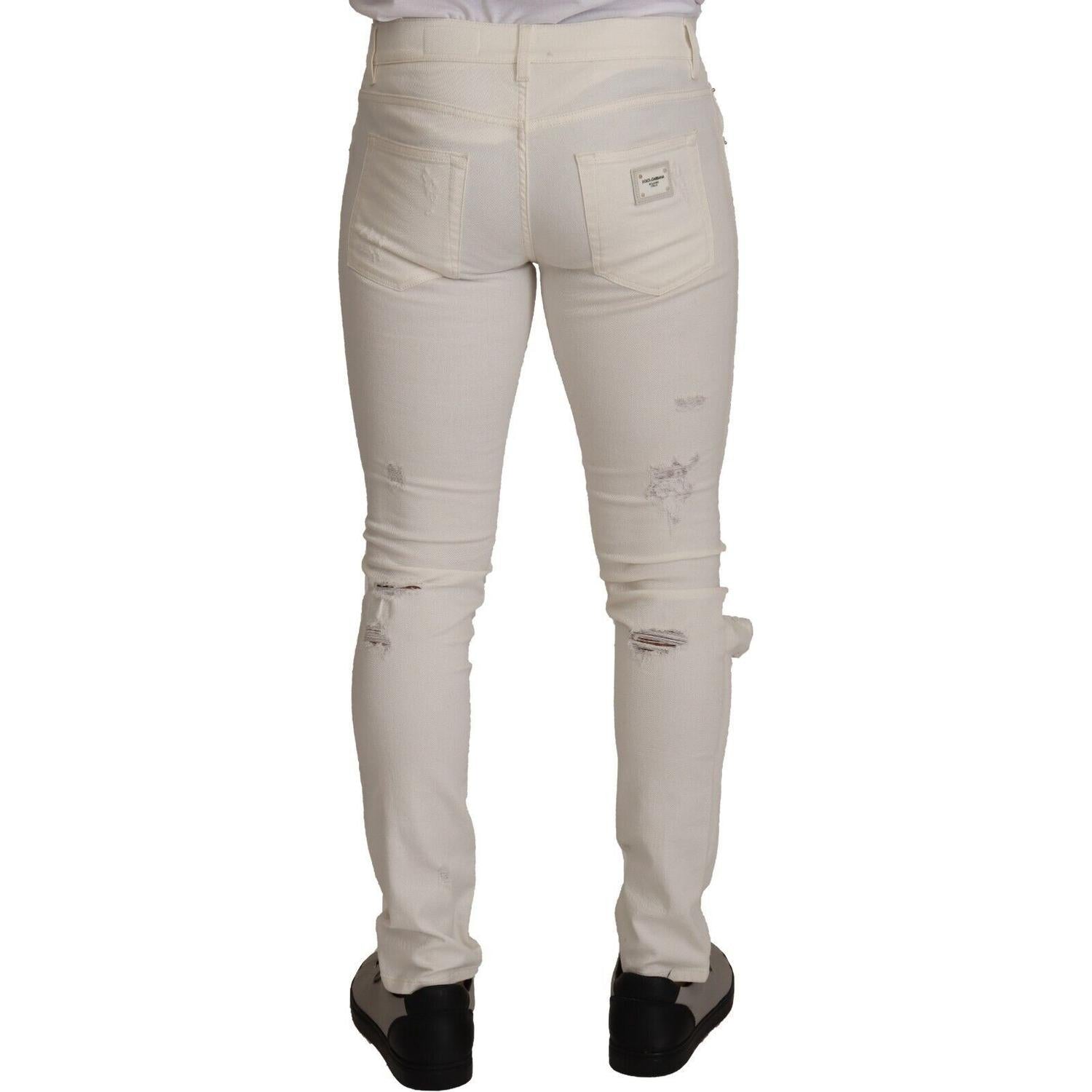 Dolce & Gabbana White Tattered Skinny Cotton Men Denim Jeans