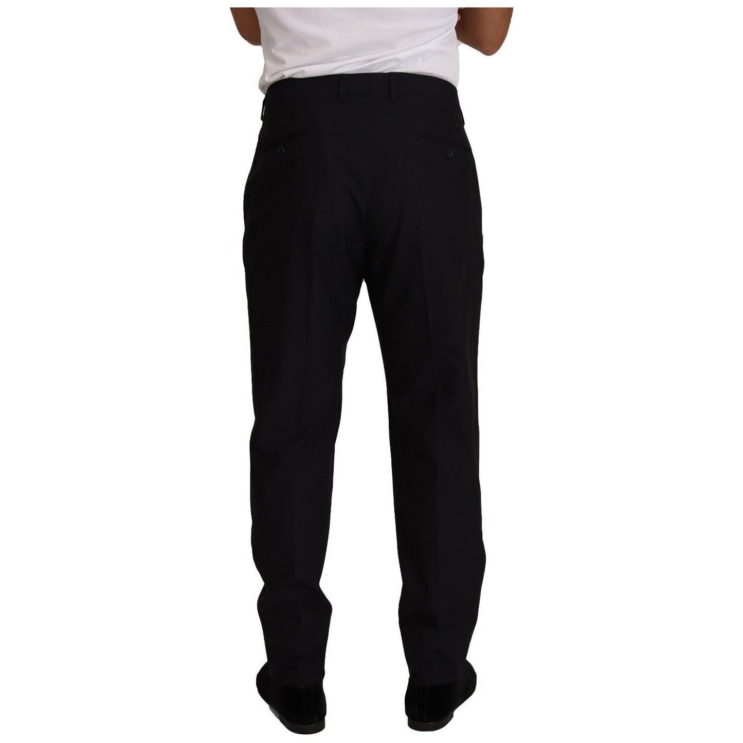 Dolce & Gabbana Elegant Dark Blue Wool Silk Tuxedo Trousers Dolce & Gabbana