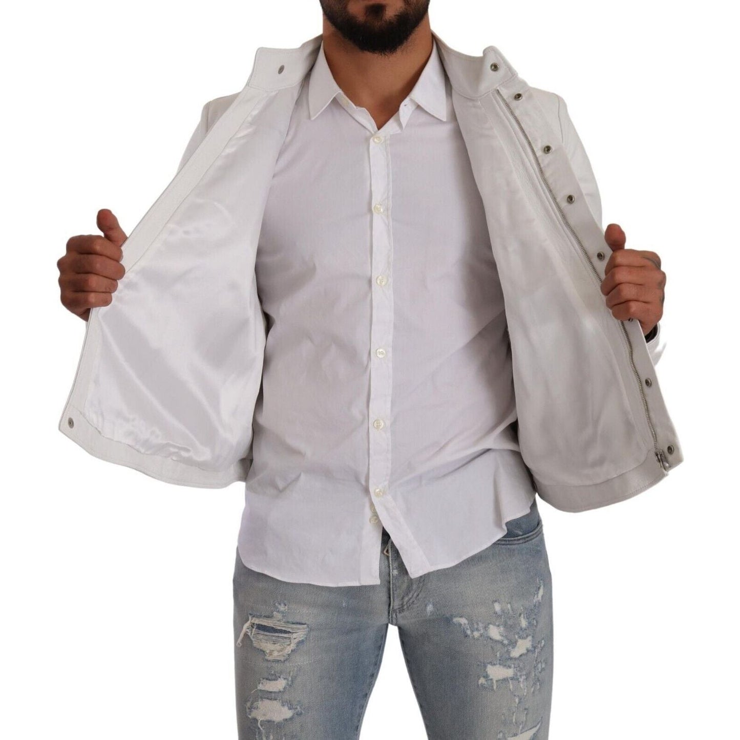 Diesel Exquisite White Leather Biker Jacket Diesel