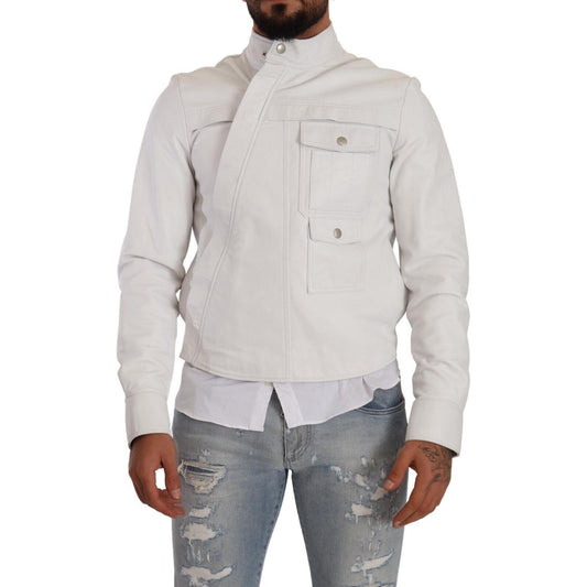 Diesel Exquisite White Leather Biker Jacket Diesel