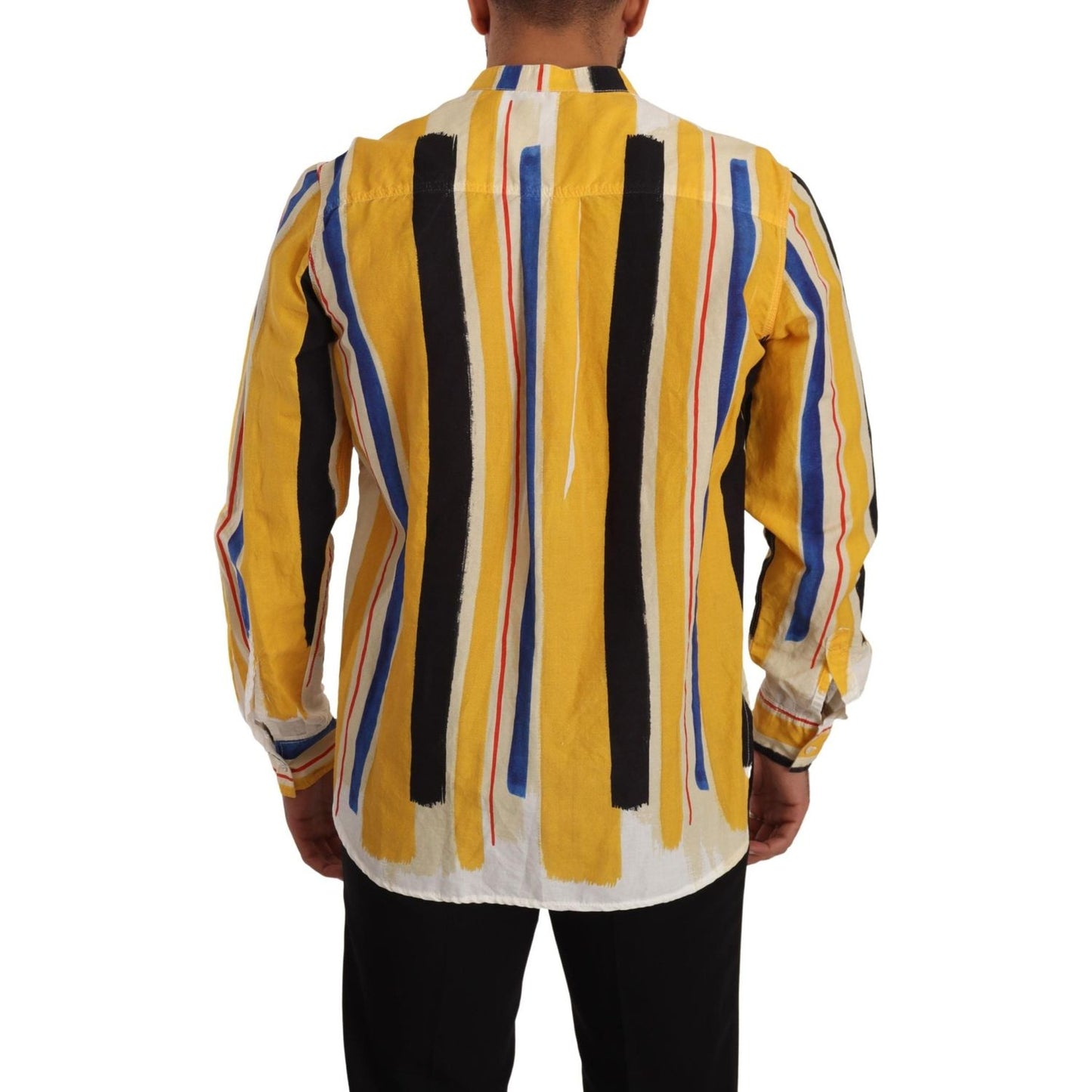 Dolce & Gabbana Elegant Yellow Striped Henley Shirt Dolce & Gabbana